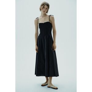 ZARA Ruffled Poplin Midi Dress – Black – Size S – Sold Out / Rare